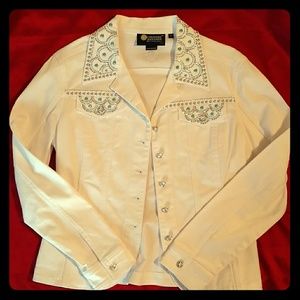 White Jean Jacket, Rhinestone Western Show Style